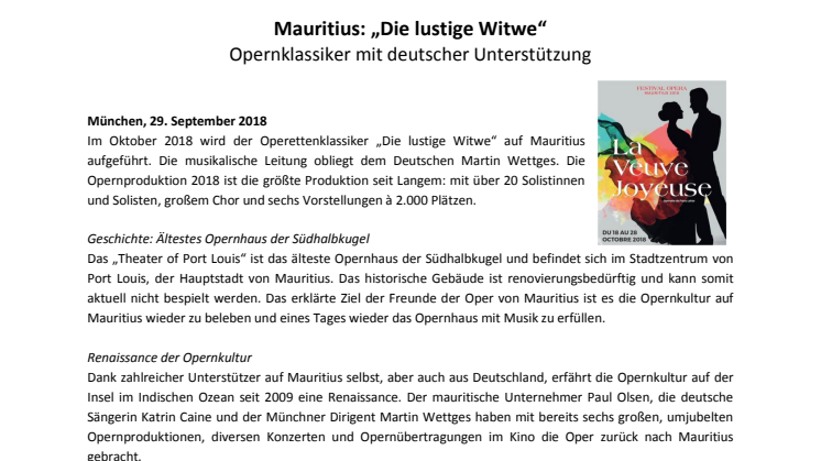 Mauritius: „Die lustige Witwe“ - Opernklassiker mit deutscher Unterstützung