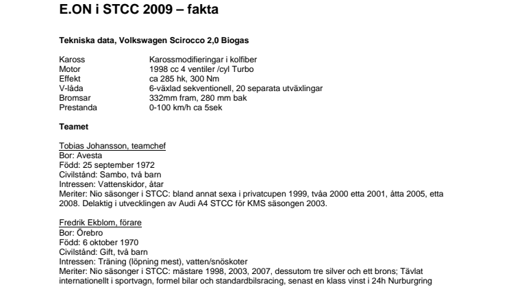 E.ON i STCC 2009 – fakta