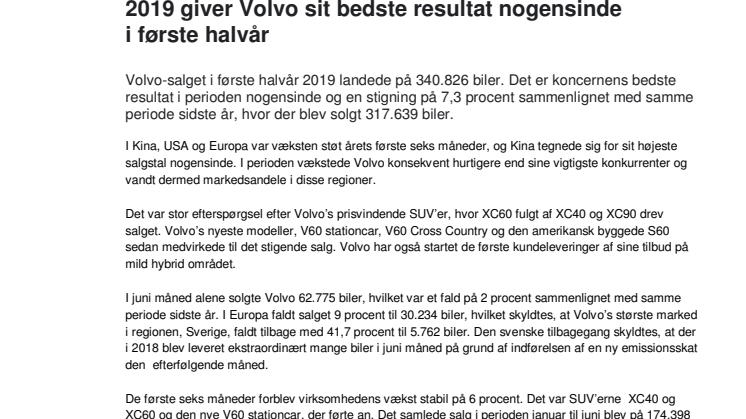 2019 giver Volvo sit bedste resultat nogensinde  i første halvår