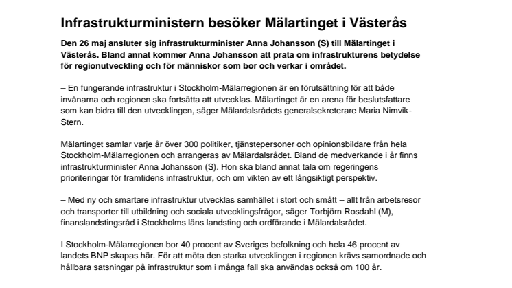Infrastrukturministern besöker Mälartinget i Västerås