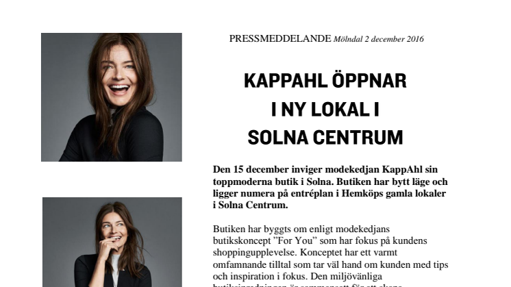 KappAhl öppnar i ny lokal i Solna Centrum