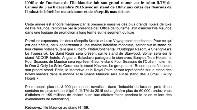 L’Office de Tourisme de l’île Maurice signe son grand retour à l’ILTM de Cannes !