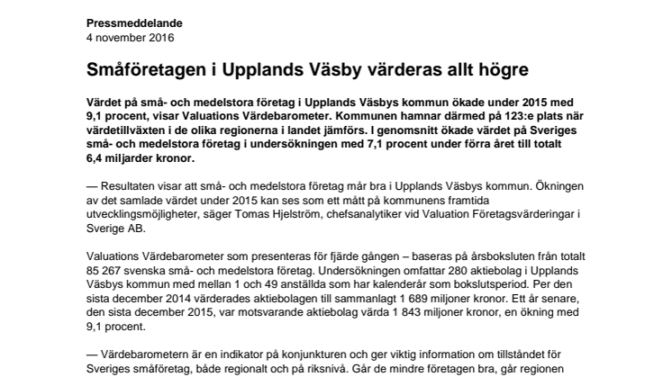 Värdebarometern 2015 Upplands Väsbys kommun