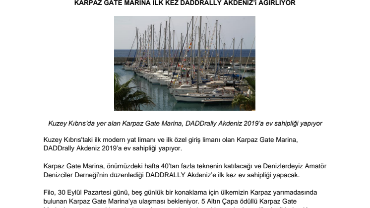 Karpaz Gate Marına İlk Kez Daddrally Akdeniz’i Ağırlıyor