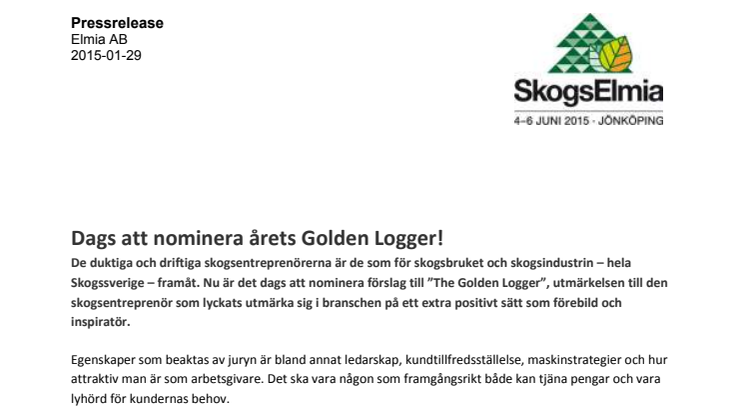 Dags att nominera årets Golden Logger!