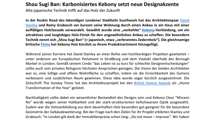 Shou Sugi Ban: Karbonisiertes Kebony setzt neue Designakzente 