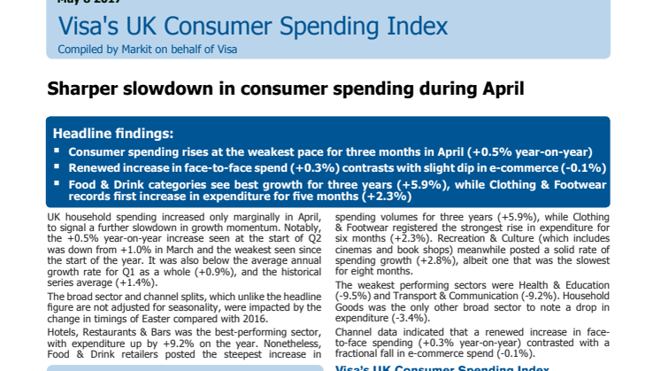 Sharper slowdown in consumer spending during April