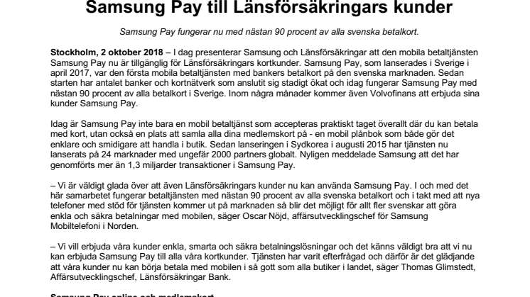 Samsung Pay till Länsförsäkringars kunder