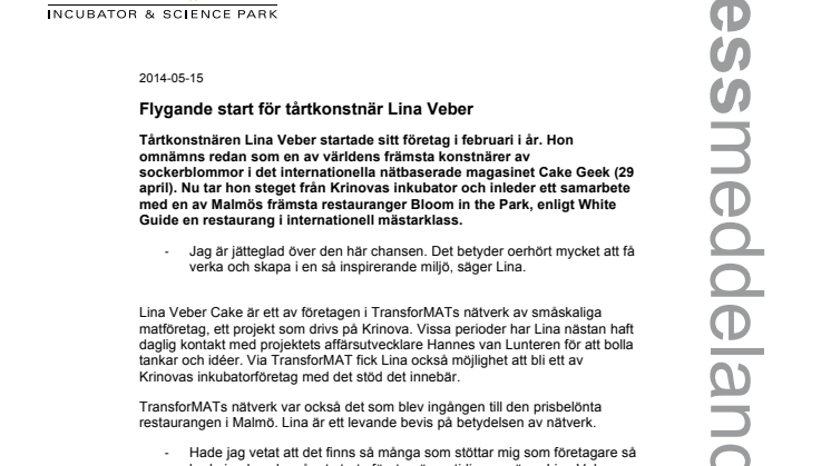 Flygande start för tårtkonstnär Lina Veber