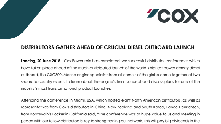 Cox Powertrain: Distributors Gather Ahead of Crucial Diesel Outboard Launch