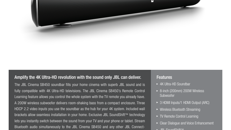 JBL forstærker udviklingen af 4K Ultra-HD og lancerer ny tilføjelse til Soundbar-familien