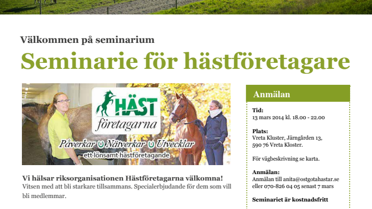 Välkommen på seminarium för hästföretagare