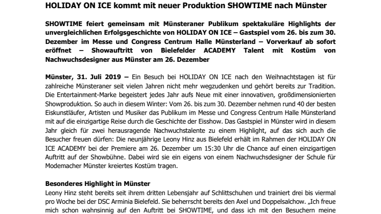 HOLIDAY ON ICE kommt mit neuer Produktion SHOWTIME nach Münster