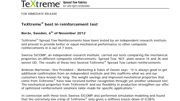TeXtreme® best in reinforcement test