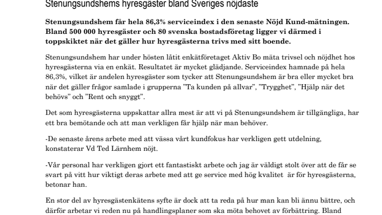 Stenungsundshems hyresgäster bland Sveriges nöjdaste