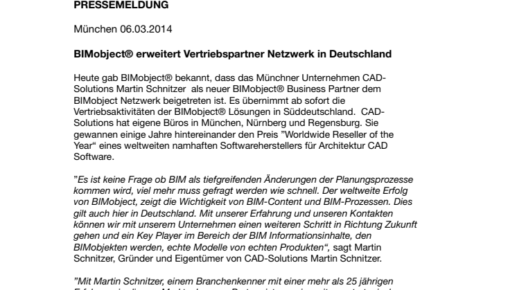 BIMobject® erweitert Vertriebspartner Netzwerk in Deutschland