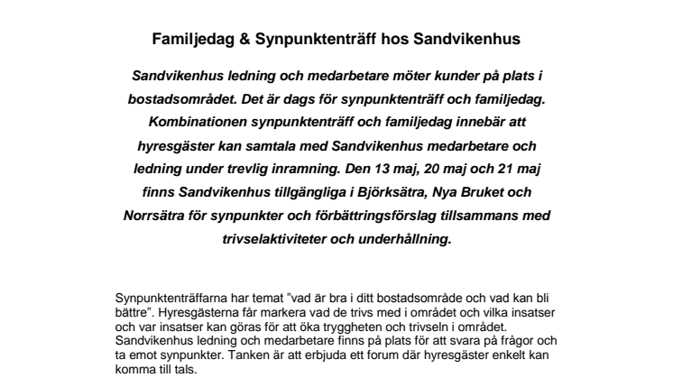 Familjedag & Synpunktenträff hos Sandvikenhus