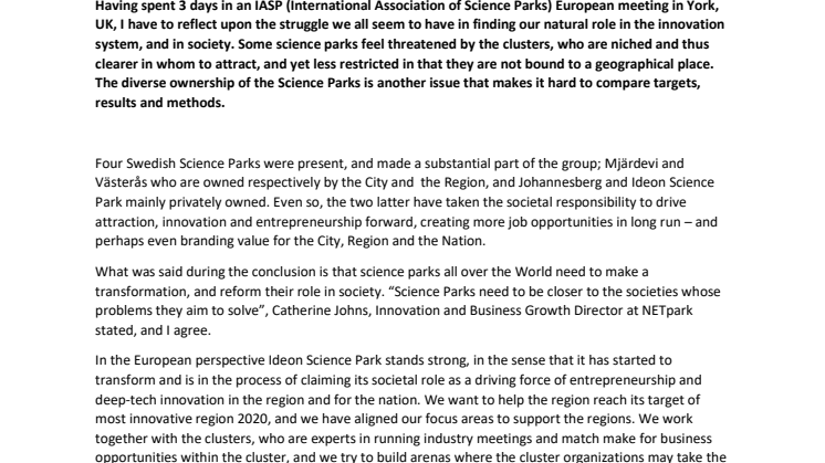 The new role of the Science Park
