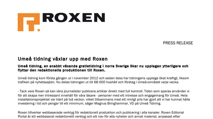 Umeå tidning växlar upp med Roxen