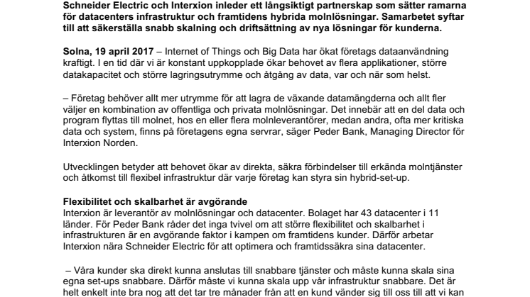 Interxion och Schneider Electric i partnerskap för framtidens datacenter