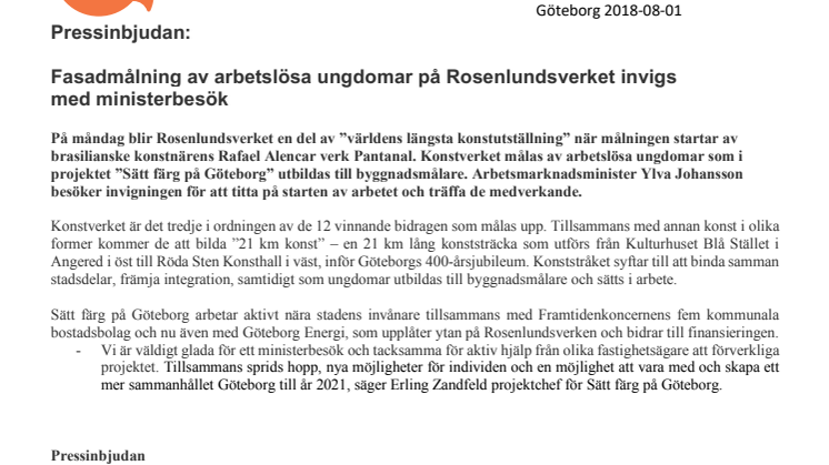 Fasadmålning av arbetslösa ungdomar på Rosenlundsverket invigs  med ministerbesök