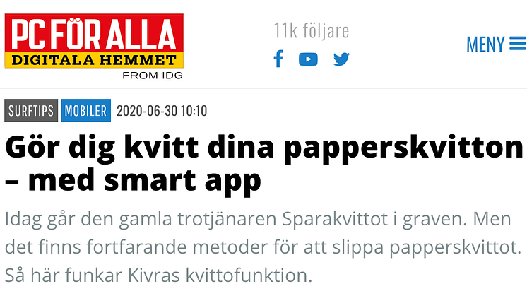 "Gör dig kvitt dina papperskvitton – med smart app"