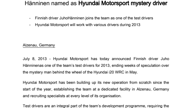 Hänninen er Hyundai Motorsports mystiske fører