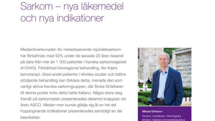 Sarkom – docent Mikael Eriksson rapporterar från ASCO 2010