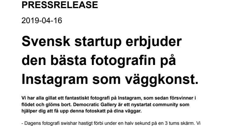 Svensk startup erbjuder den bästa fotografin på Instagram som väggkonst.