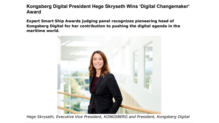 Kongsberg Digital President Hege Skryseth Wins ‘Digital Changemaker’ Award 