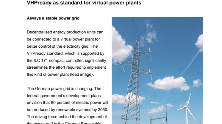 VHPready as standard for virtual power plants