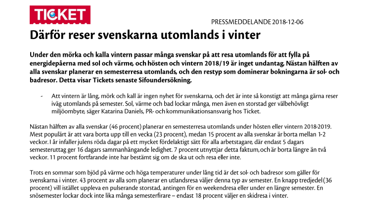 Därför reser svenskarna utomlands i vinter