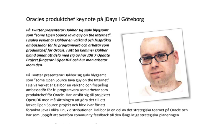 Oracles produktchef keynote på jDays i Göteborg 