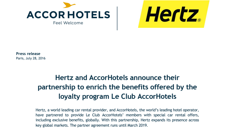 AccorHotels and Hertz partnership