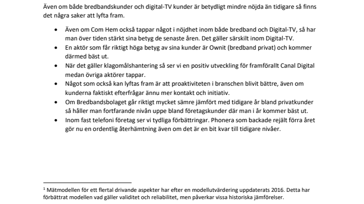 Svenskt Kvalitetsindex om bredband, Digital-TV och fast telefoni 2016