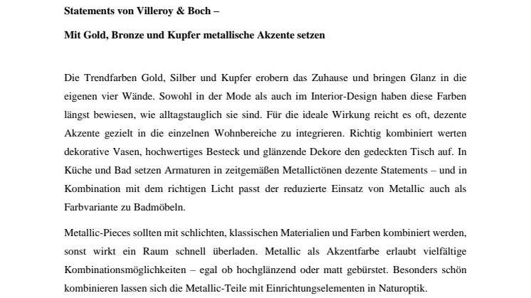 Statements von Villeroy & Boch – Mit Gold, Bronze und Kupfer metallische Akzente setzen
