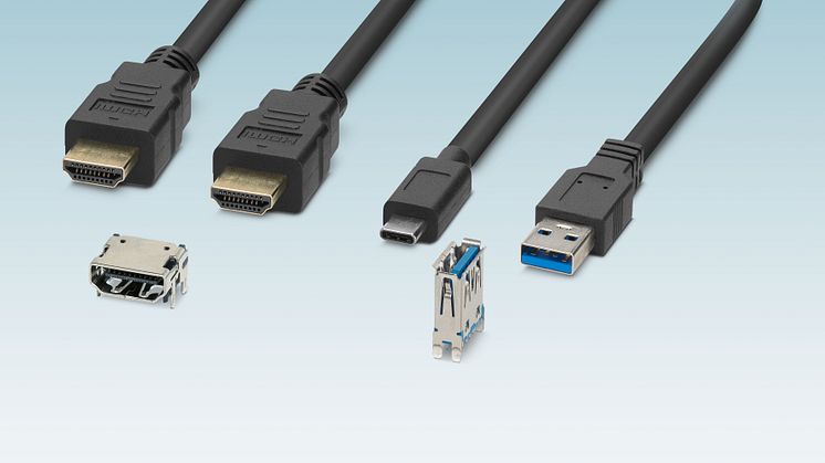 Kretskortskontakter och patchkablar av USB typ A och typ C samt HDMI typ A