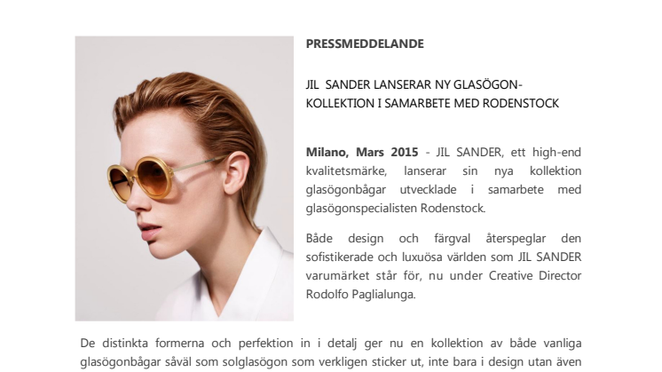 JIL SANDER lanserar ny glasögonkollektion i samarbete med Rodenstock