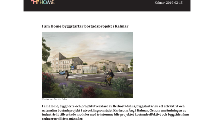 I am Home byggstartar bostadsprojekt i Kalmar