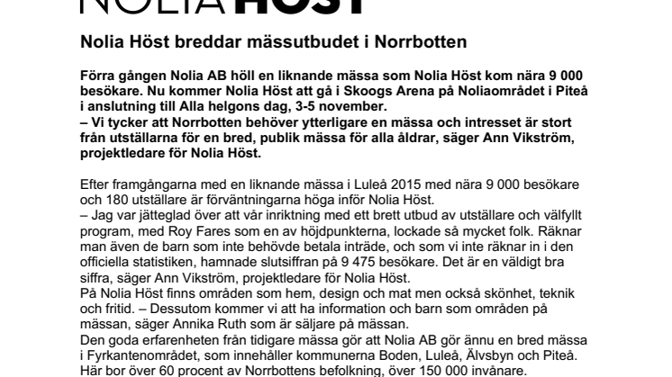 Nolia Höst breddar mässutbudet i Norrbotten