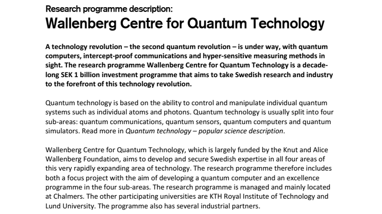 Wallenberg Centre for Quantum Technology