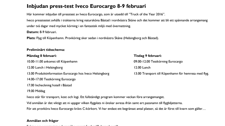 Presstest Iveco Eurocargo 8-9 februari