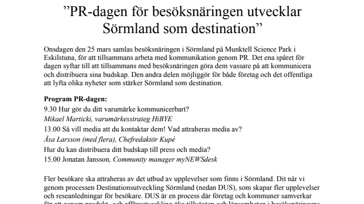 PR-dagen för besöksnäringen utvecklar Sörmland som destination