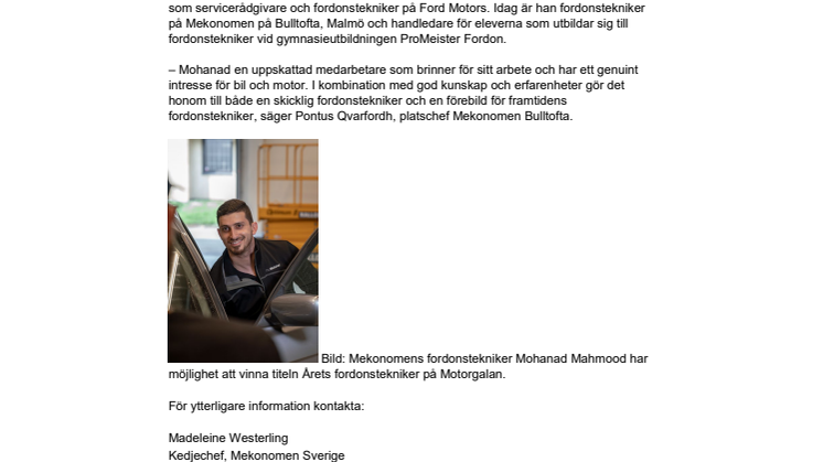 Malmöbo kan bli Årets fordonstekniker