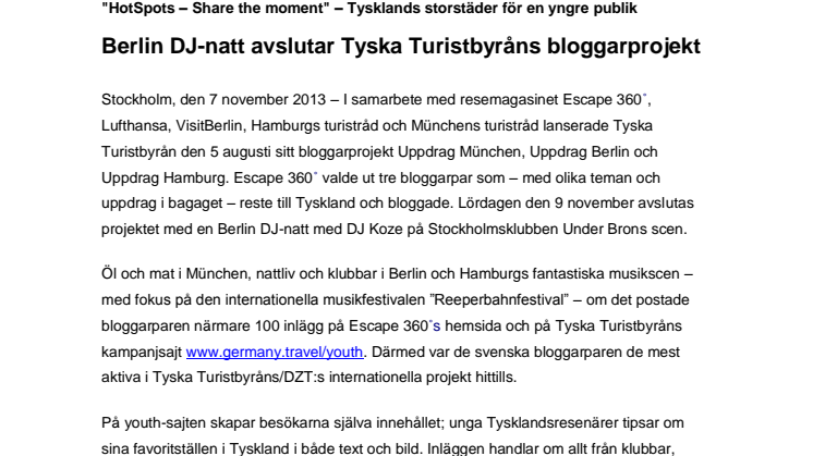 Berlin DJ-natt avslutar Tyska Turistbyråns bloggarprojekt