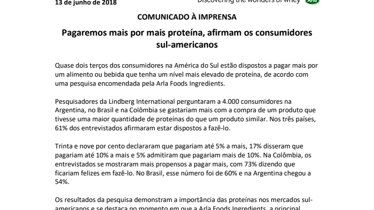 COMUNICADO À IMPRENSA – Pagaremos mais por mais proteína, afirmam os consumidores sul-americanos