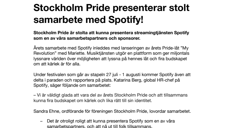Stockholm Pride presenterar stolt samarbete med Spotify!