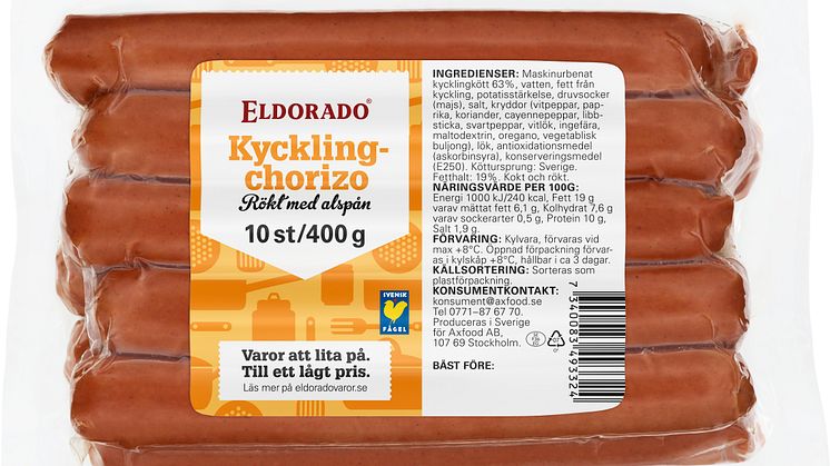 Axfood återkallar Eldorado kycklinggrillkorv och Eldorado kycklingchorizo