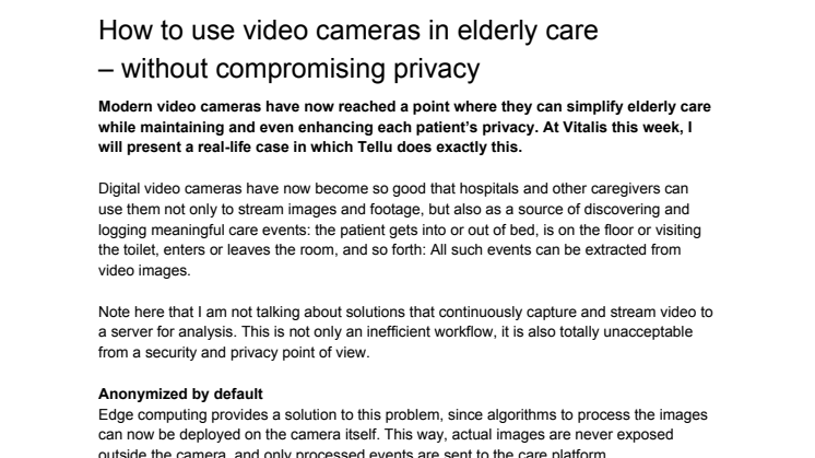 How to use video cameras in elderly care  – without compromising privacy