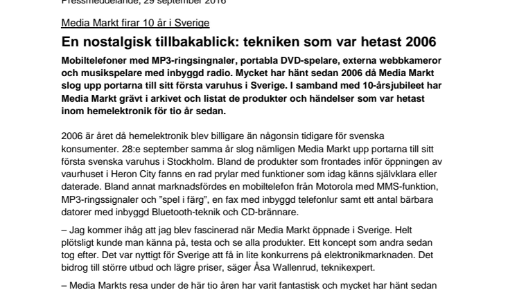 Media Markt firar 10 år i Sverige - En nostalgisk tillbakablick: tekniken som var hetast 2006